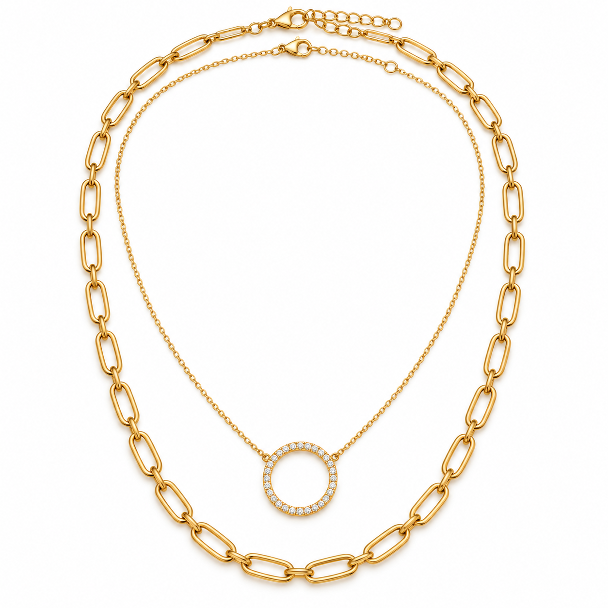 Circle & Link Layered Necklace Set
