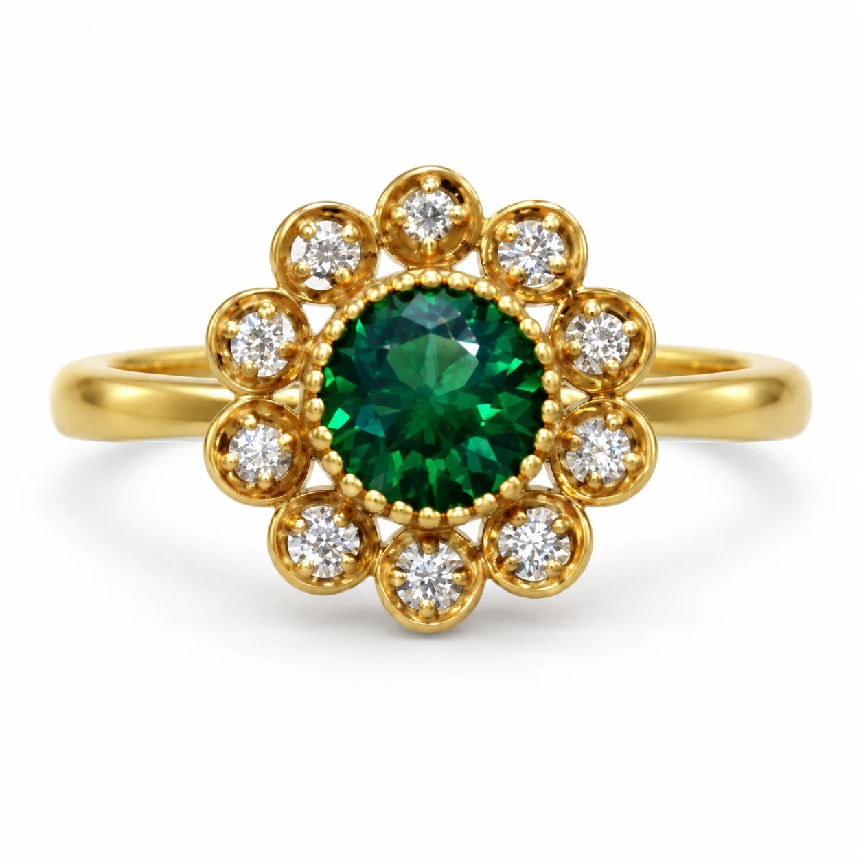 Flora Green Halo Ring