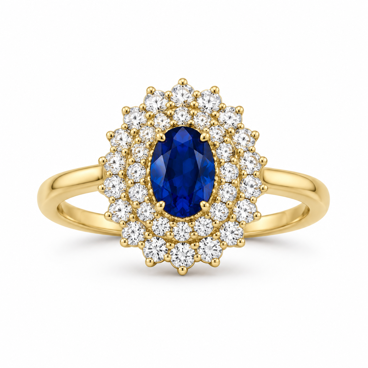 Blue oval halo ring